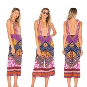 Free People Maritzah Bohemian Tie Shoulder Plunge Neck Wide Leg Cutout Jumpsuit